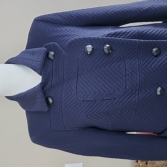 RED VALENTINO NAVY MADE IN ITALY LINED COTTEN N WOOL BLEN EMBOSSED PEA COAT EU46 - Picture 1 of 11